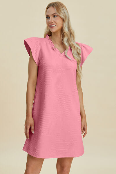 Double Take Full Size Ruffled V-Neck Cap Sleeve Dress for a perfect OOTD – dress to impress outfits from Amexza