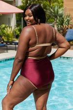 Marina West Swim Wave Break Contrast Trim One-Piece in Wine for a perfect OOTD – dress to impress outfits from Amexza