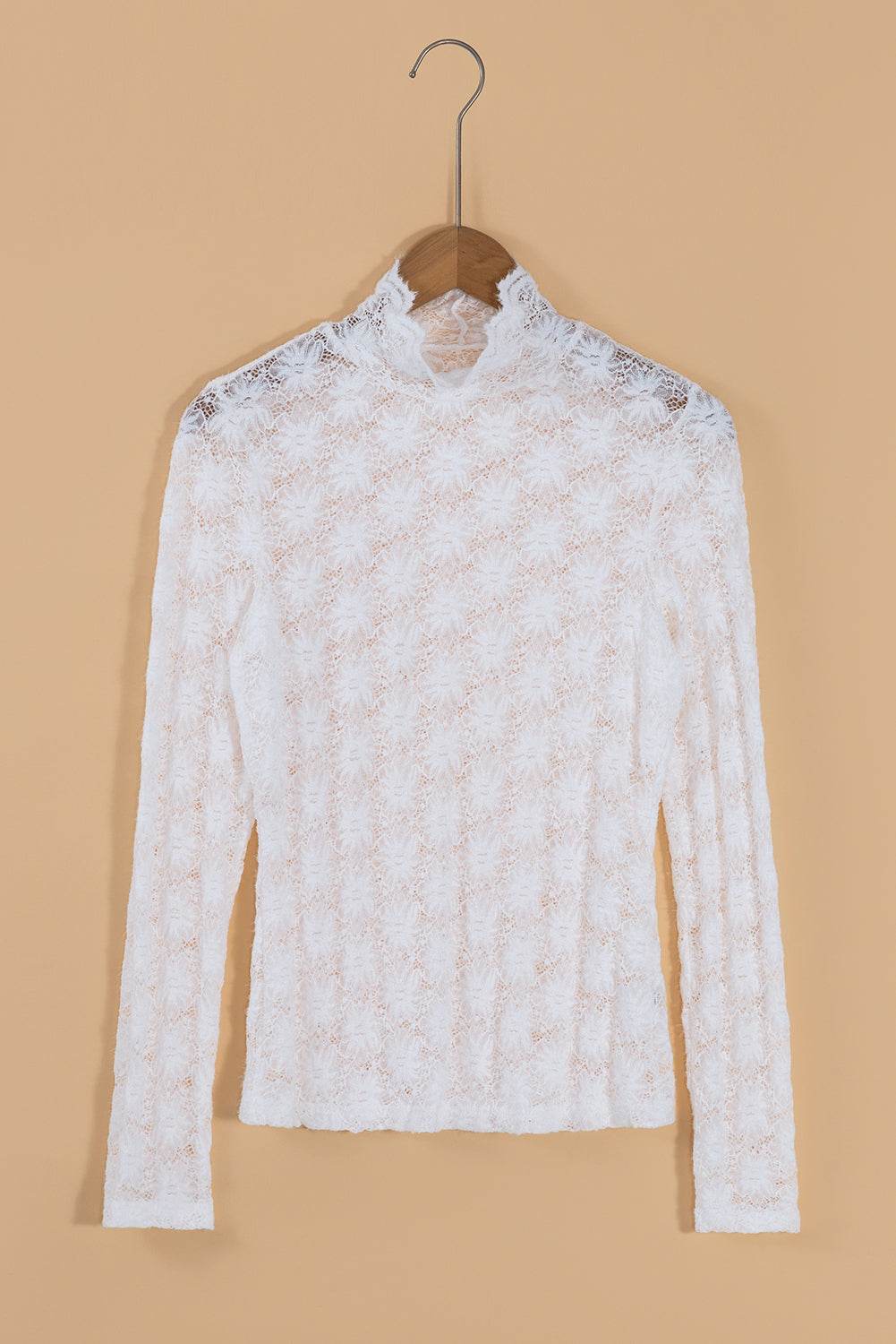 Mock Neck Long Sleeve Lace Top - Amexza