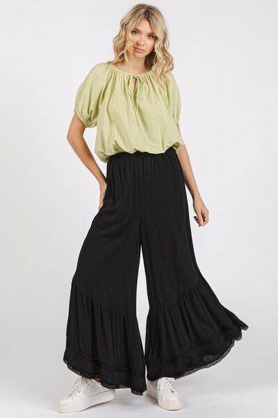 Mittoshop Lace Ruffle Asymmetric Hem Wide Leg Pants for a perfect OOTD – dress to impress outfits from Amexza