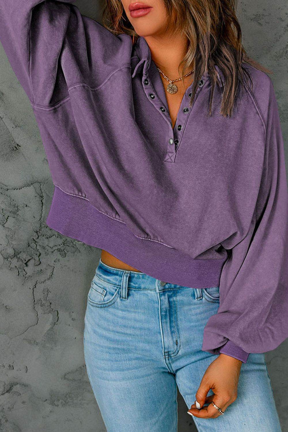 Half Snap Long Sleeve Sweatshirt - Amexza