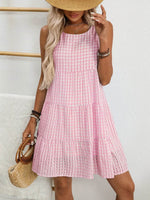 Plaid Round Neck Sleeveless Mini Dress for a perfect OOTD – dress to impress outfits from Amexza