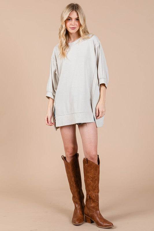 Ces Femme Side Slit Drop Shoulder Puff Sleeve Sweatshirt for a perfect OOTD – dress to impress outfits from Amexza