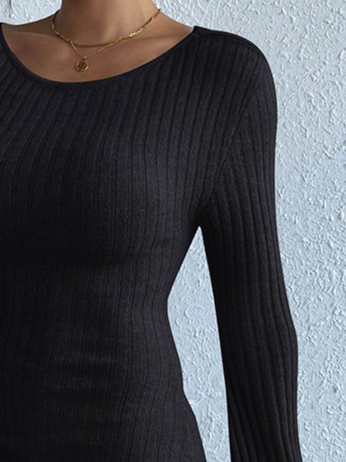 Backless Round Neck Long Sleeve Sweater Dress for a perfect OOTD – dress to impress outfits from Amexza