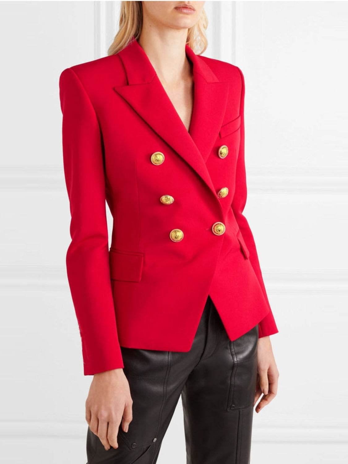 Lapel Collar Long Sleeve Blazer - Amexza