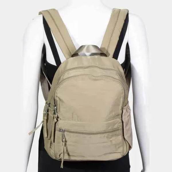Fame Nylon Multi Pocket Backpack Bag Khaki One Size for a perfect OOTD – dress to impress outfits from Amexza