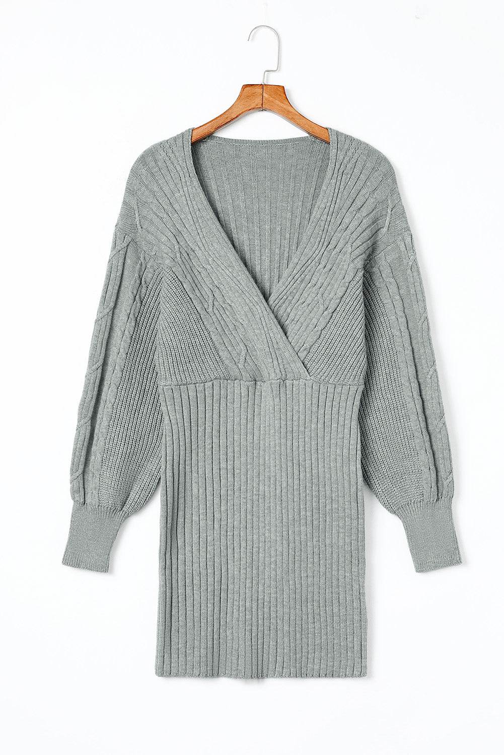 Cable-Knit Surplice Lantern Sleeve Sweater Dress for a perfect OOTD – dress to impress outfits from Amexza