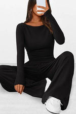 Round Neck Long Sleeve Top and Pants Set for a perfect OOTD – dress to impress outfits from Amexza