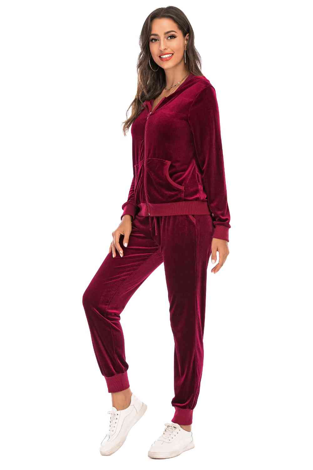 Zip-Up Hooded Jacket and Pants Set for a perfect OOTD – dress to impress outfits from Amexza