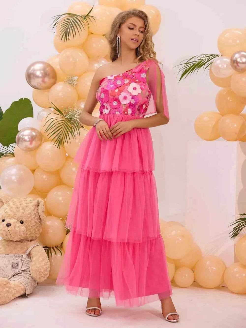 Embroidered Layered Single Shoulder Midi Dress for a perfect OOTD – dress to impress outfits from Amexza