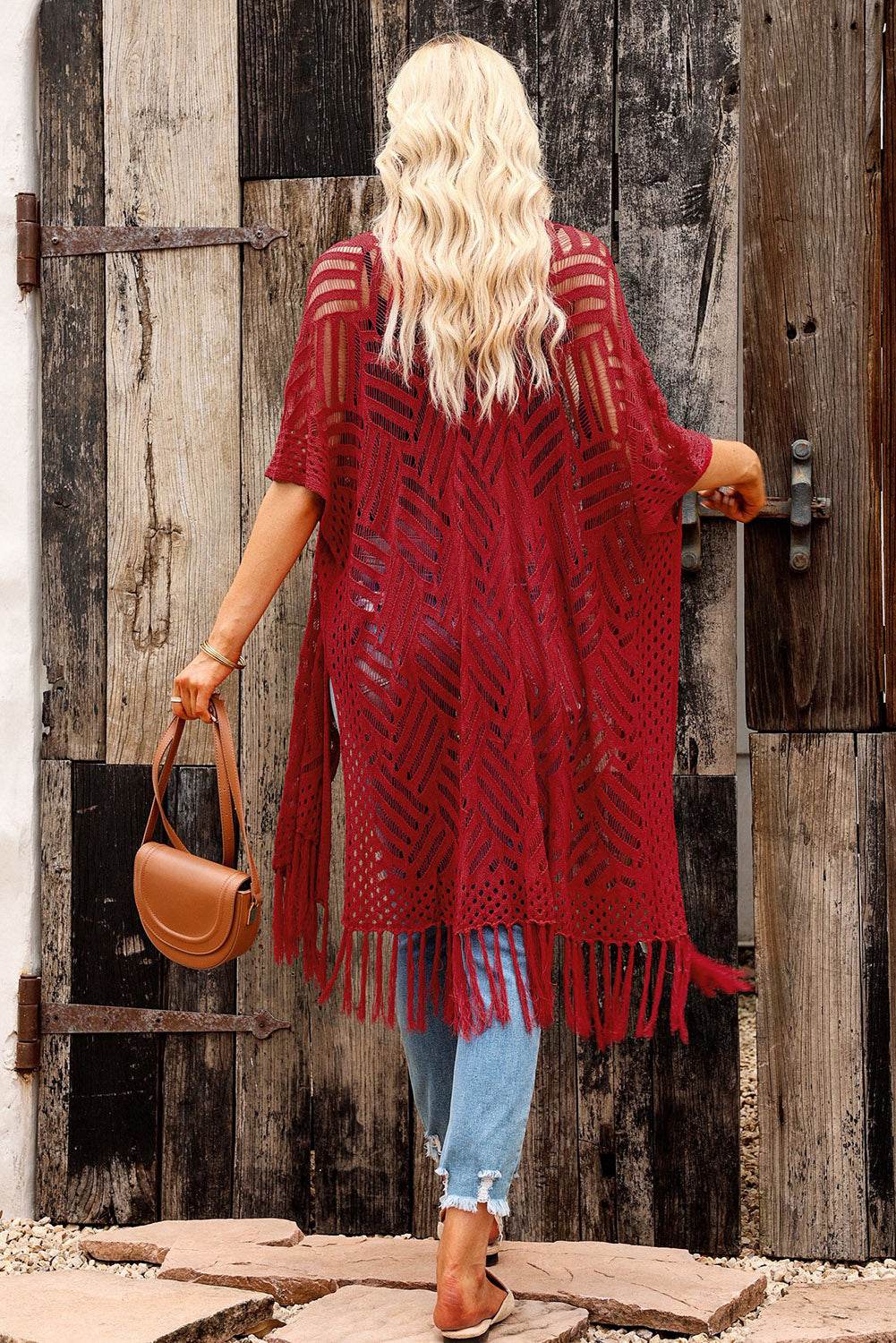 Openwork Open Front Cardigan with Fringes for a perfect OOTD – dress to impress outfits from Amexza