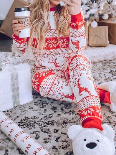 Full Size Christmas Element Round Neck Top and Pants Set for a perfect OOTD – dress to impress outfits from Amexza