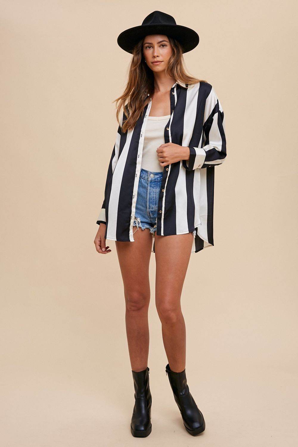 Annie Wear Striped Dropped Shoulder Button Up Shirt for a perfect OOTD – dress to impress outfits from Amexza