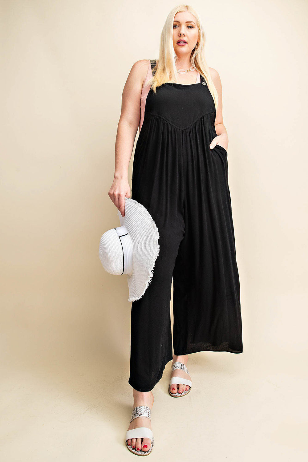 Kori America Full Size Sleeveless Ruched Wide Leg Overalls for a perfect OOTD – dress to impress outfits from Amexza