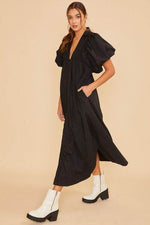 Annie Wear Smocked Puff Sleeve Midi Dress Black for a perfect OOTD – dress to impress outfits from Amexza