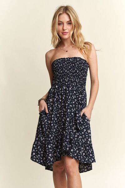 ADORA Smocked Floral Tube Dress with Pockets Navy for a perfect OOTD – dress to impress outfits from Amexza