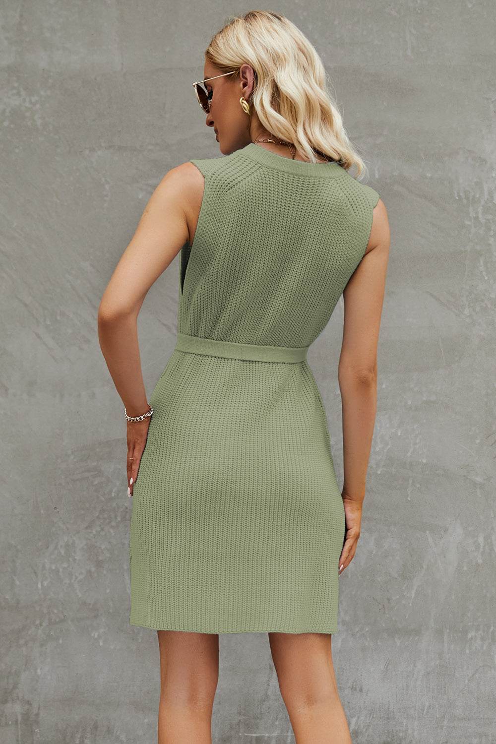 Tied Round Neck Sleeveless Sweater Dress for a perfect OOTD – dress to impress outfits from Amexza