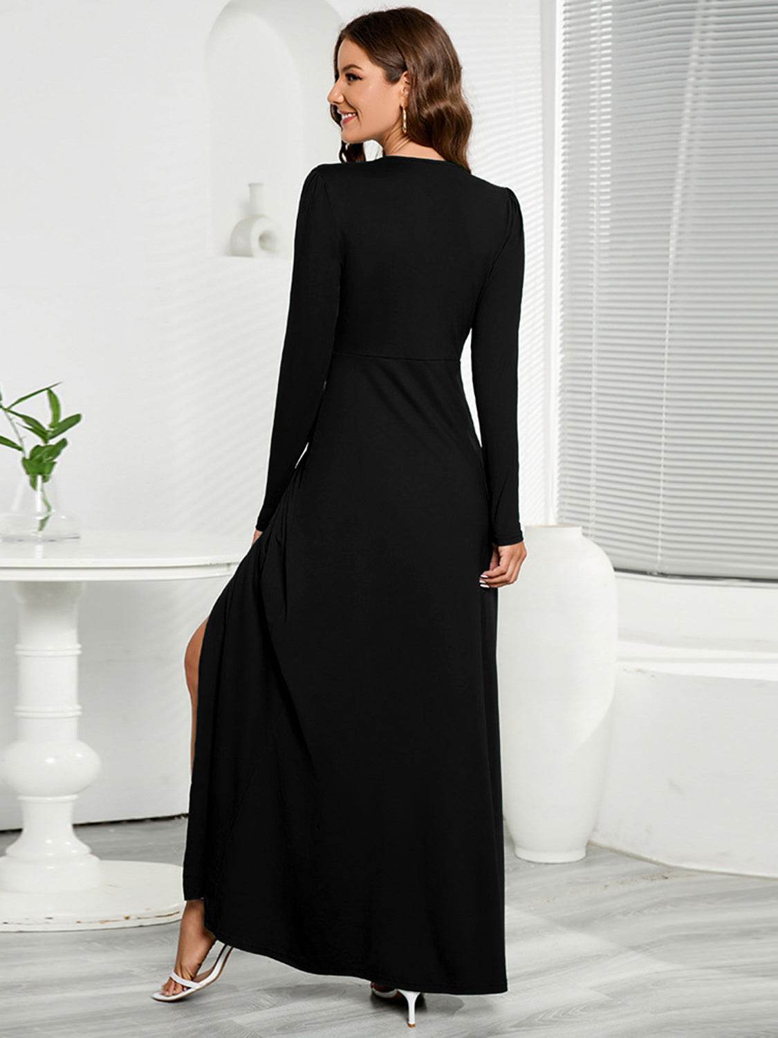 V-Neck Long Sleeve Split Dress for a perfect OOTD – dress to impress outfits from Amexza