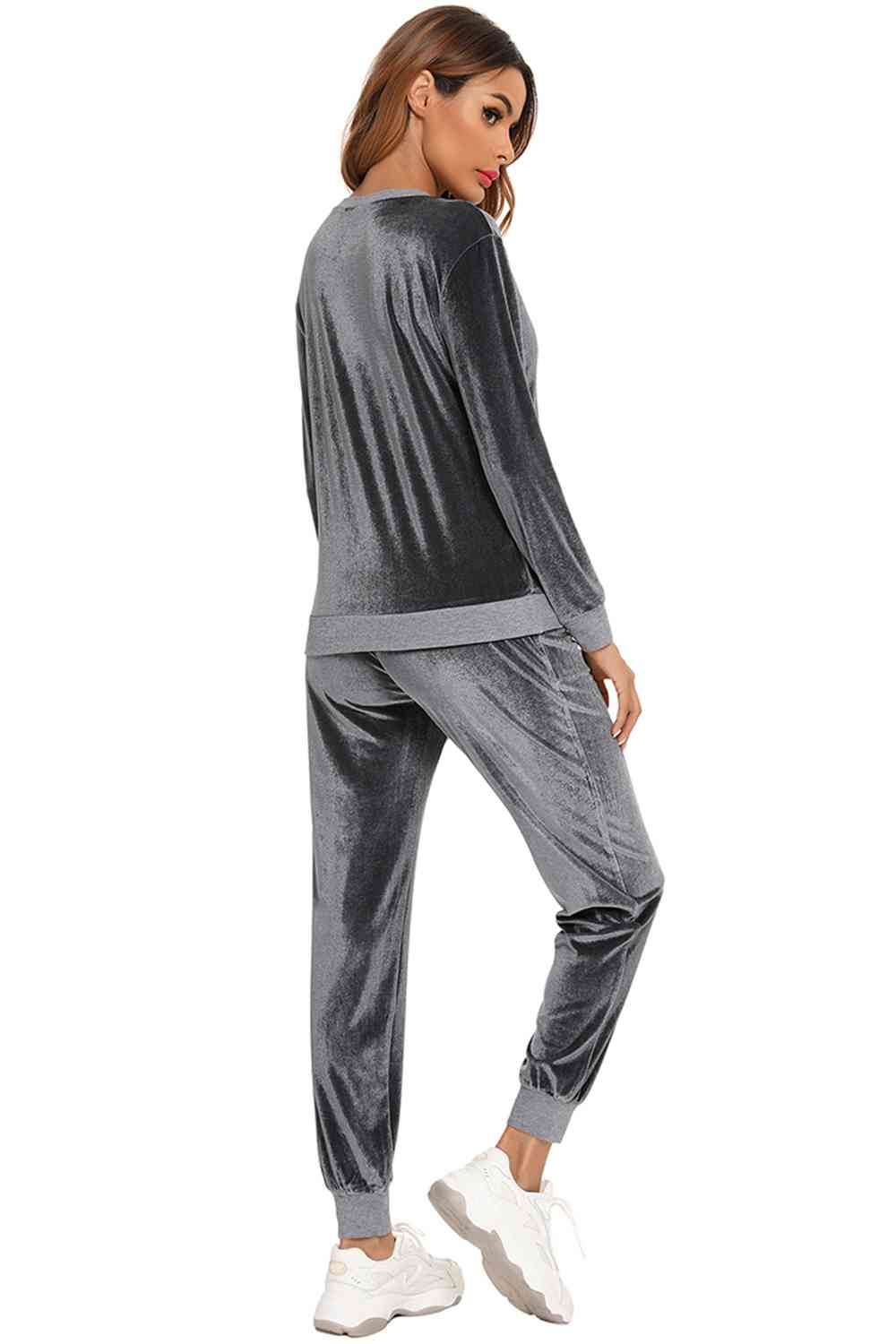 Round Neck Long Sleeve Loungewear Set with Pockets for a perfect OOTD – dress to impress outfits from Amexza