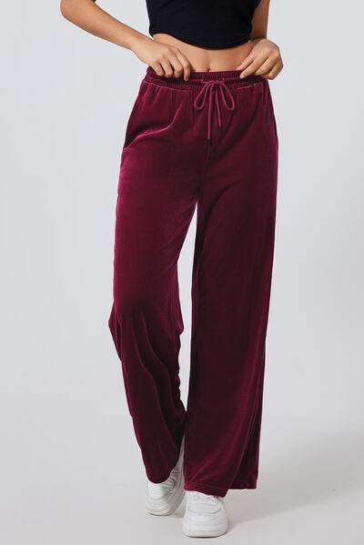 Drawstring Wide Leg Active Pants Burgundy for a perfect OOTD – dress to impress outfits from Amexza