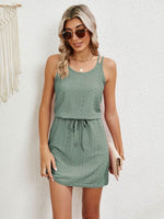 Eyelet Scoop Neck Sleeveless Dress - Amexza