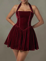 Velvet Halter Skater Dress
