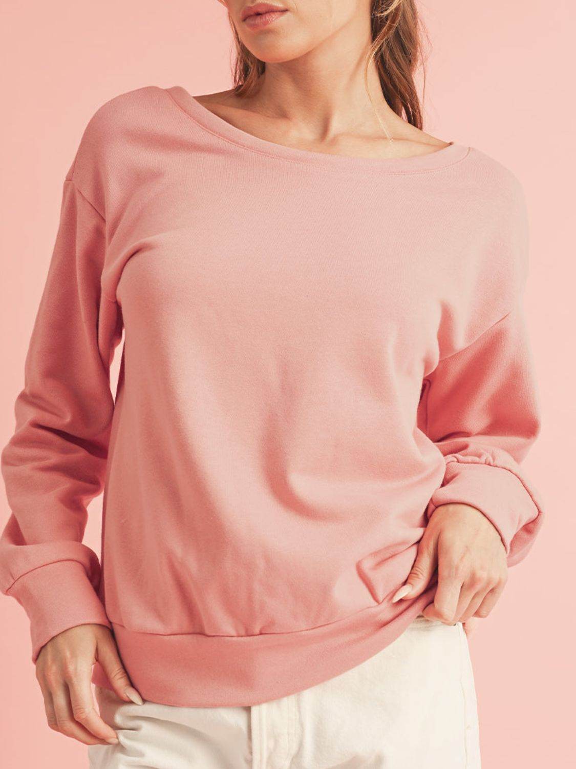 Bow Cutout Round Neck Long Sleeve Sweatshirt - Amexza