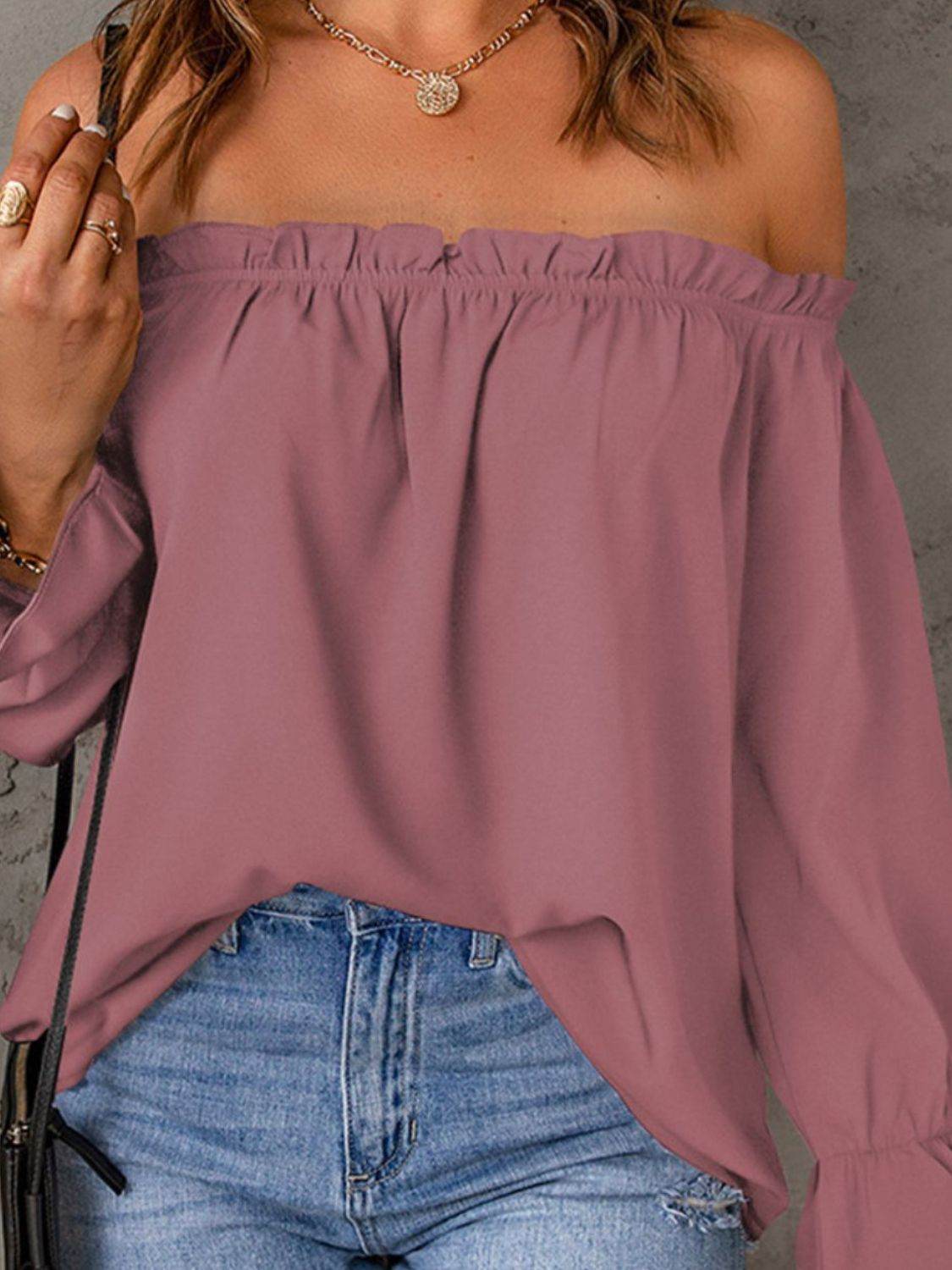 Off-Shoulder Flounce Sleeve Blouse for a perfect OOTD – dress to impress outfits from Amexza