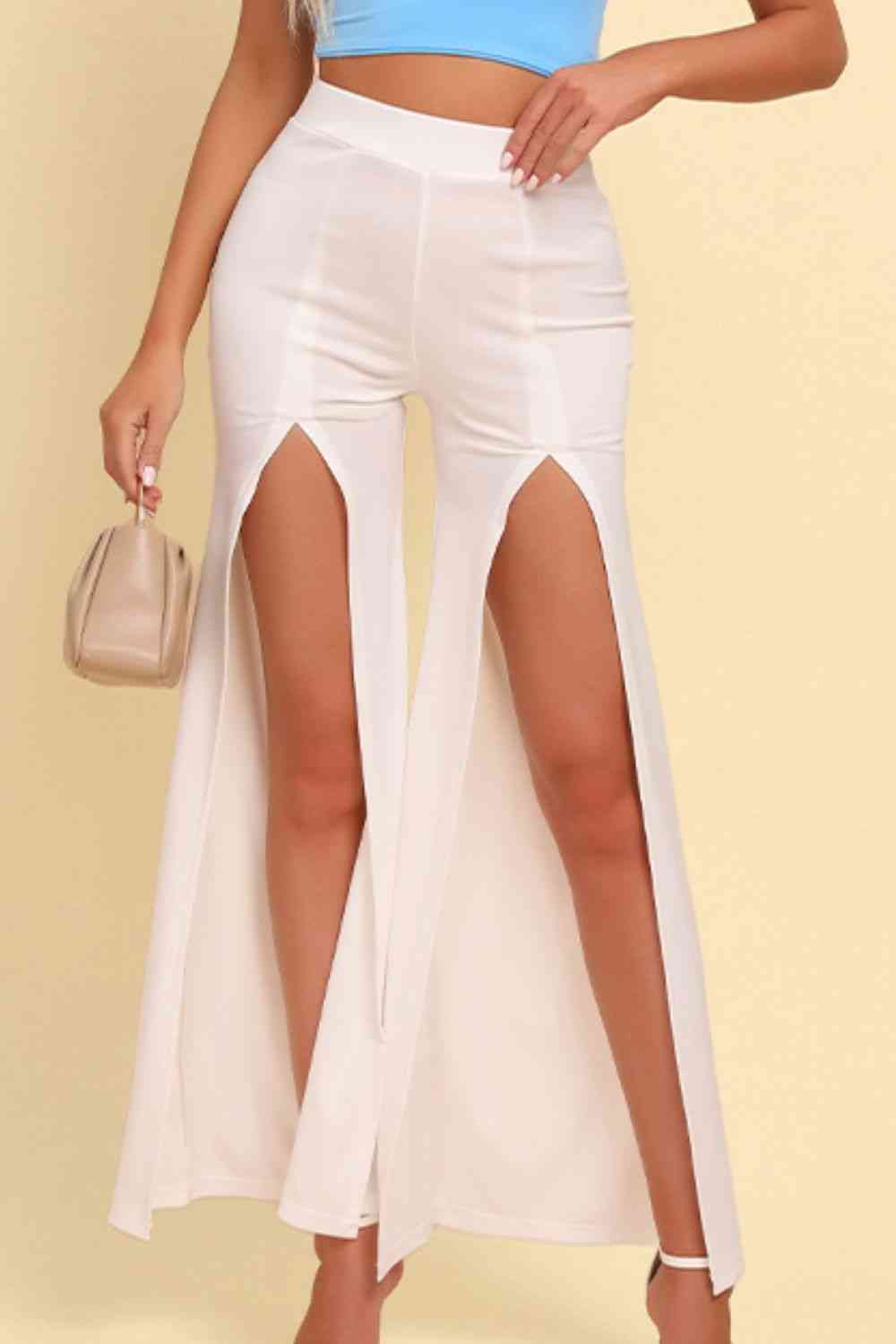 High-Rise Pull On Split Pants White for a perfect OOTD – dress to impress outfits from Amexza