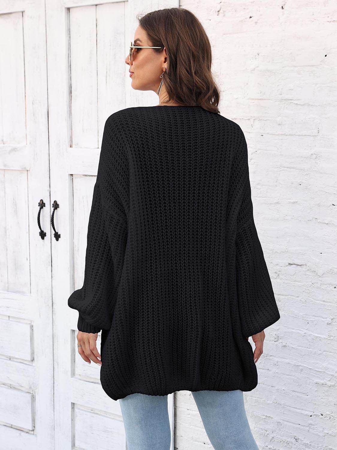 Open Front Dropped Shoulder Longline Cardigan - Amexza