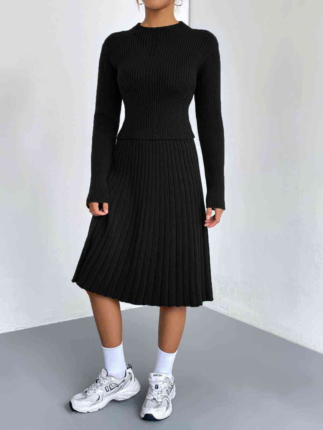 Rib-Knit Sweater and Skirt Set Black for a perfect OOTD – dress to impress outfits from Amexza