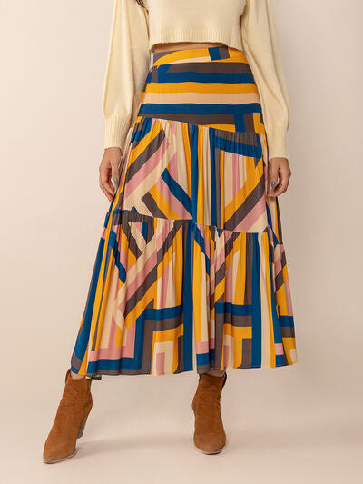 Ruched Elastic Waist Contrast Midi Skirt Multicolor for a perfect OOTD – dress to impress outfits from Amexza