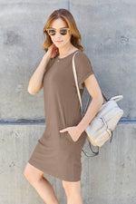 Basic Bae Full Size Round Neck Short Sleeve Dress with Pockets - Amexza