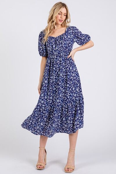 Ces Femme Floral Square Neck Puff Sleeve Midi Dress for a perfect OOTD – dress to impress outfits from Amexza