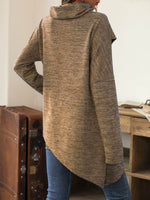 Asymmetrical Hem Cowl Neck Long Sleeve T-Shirt - Amexza