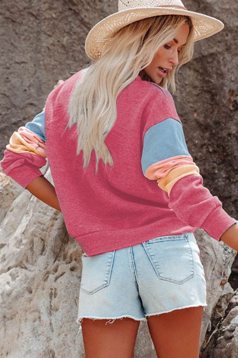 Color Block Round Neck Long Sleeve Sweatshirt for a perfect OOTD – dress to impress outfits from Amexza