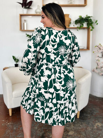 Double Take Full Size Printed Ruffle Hem Dress with Pocket for a perfect OOTD – dress to impress outfits from Amexza