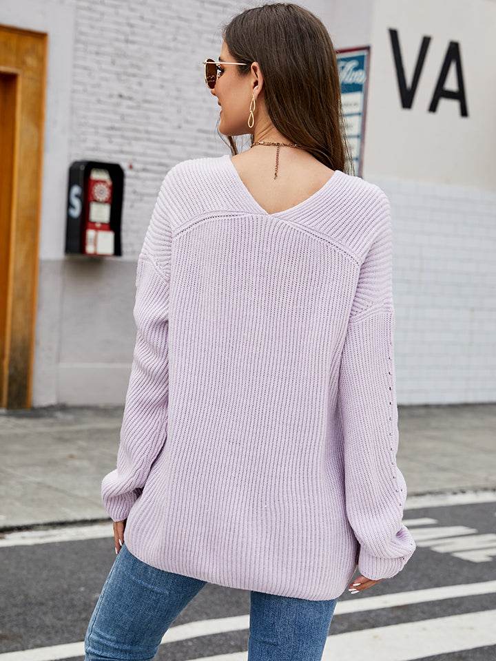Openwork Dropped Shoulder Long Sleeve Sweater for a perfect OOTD – dress to impress outfits from Amexza