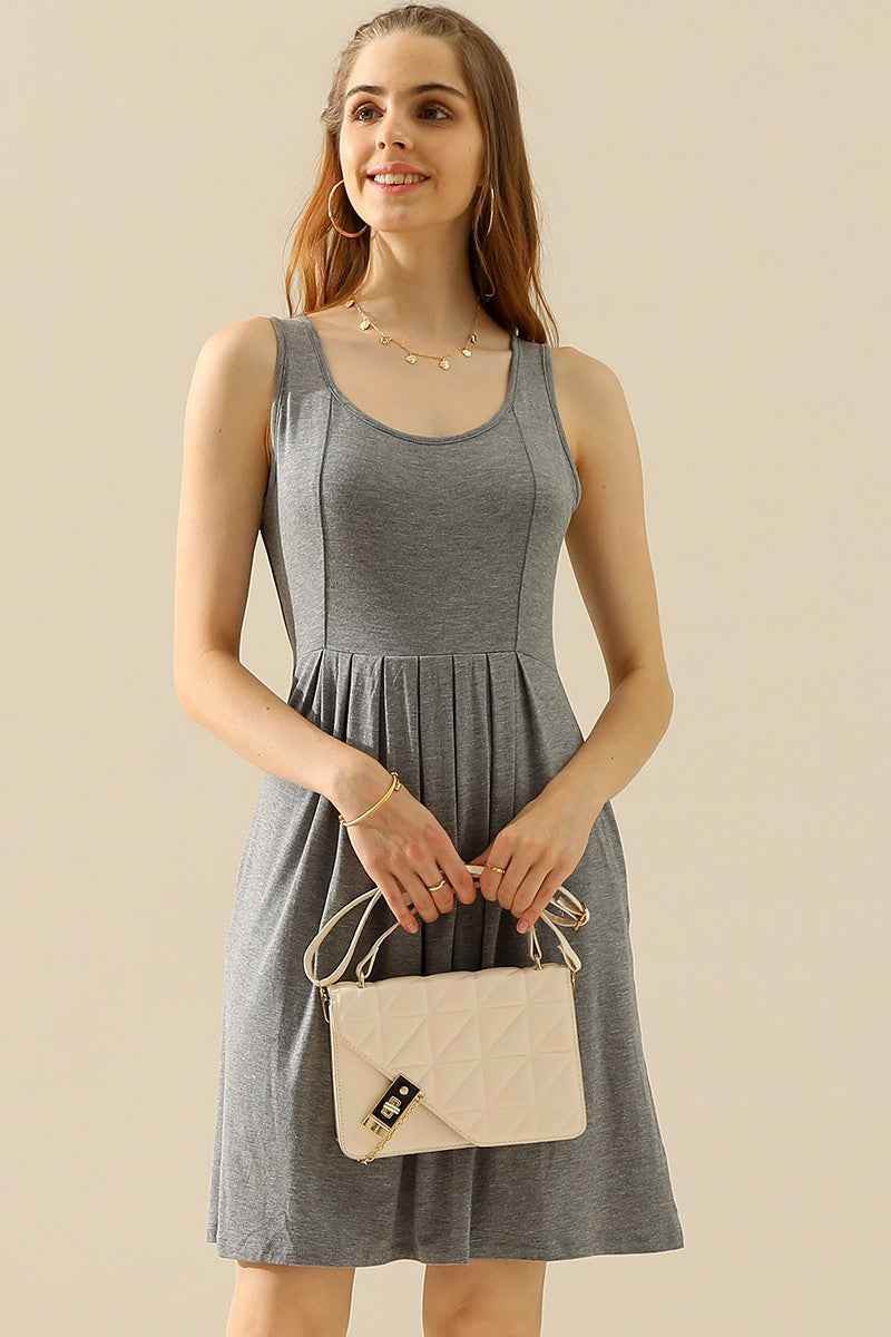 Doublju Full Size Round Neck Ruched Sleeveless Dress with Pockets H GREY for a perfect OOTD – dress to impress outfits from Amexza