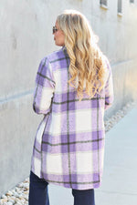 Double Take Full Size Plaid Button Up Lapel Collar Coat - Amexza