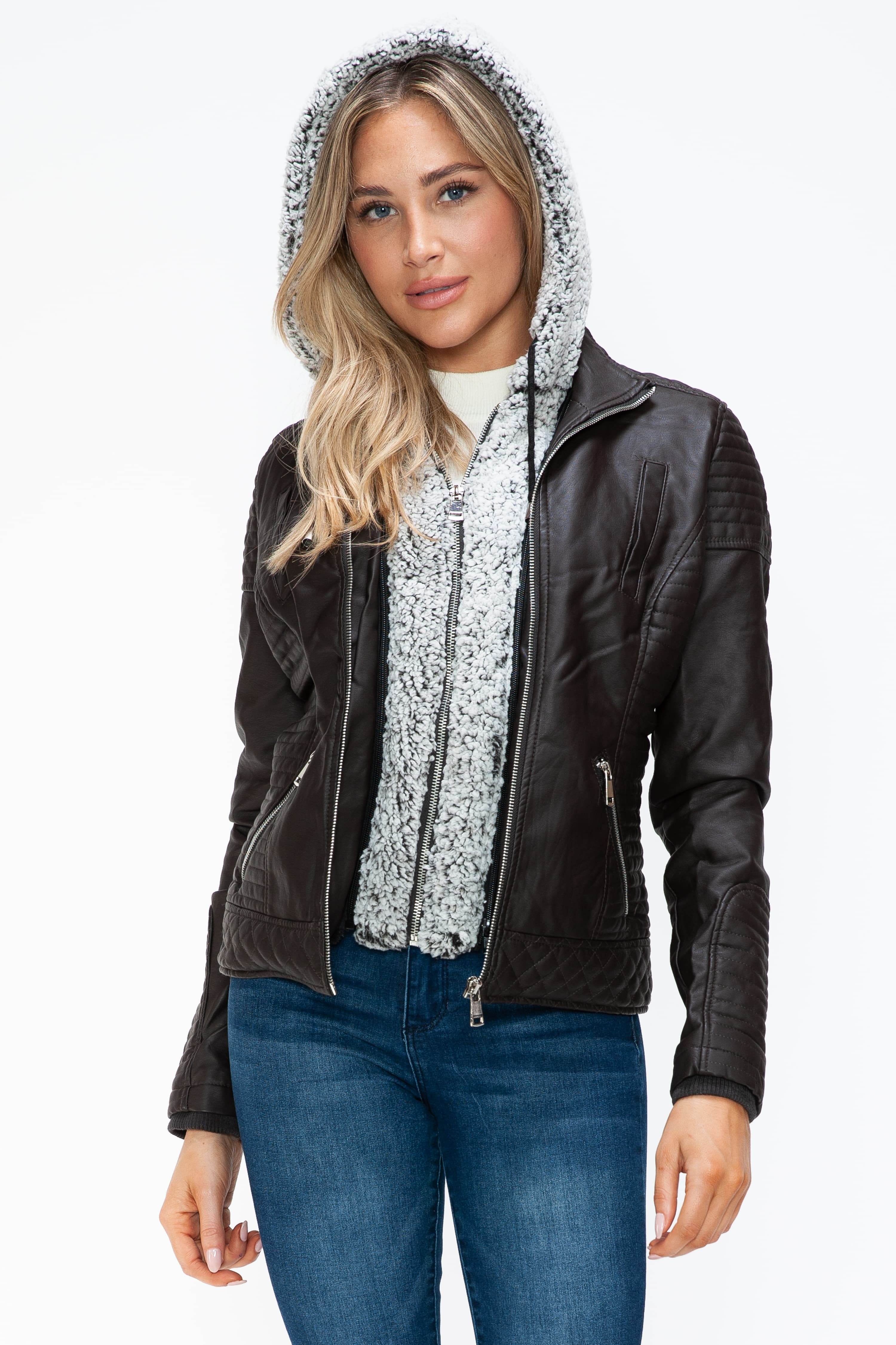 YMI Faux Layered Double-Zipper Jacket with Fuzzy Hood for a perfect OOTD – dress to impress outfits from Amexza