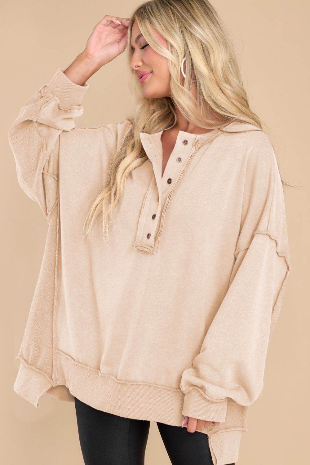 Exposed Seam Long Sleeve Sweatshirt for a perfect OOTD – dress to impress outfits from Amexza