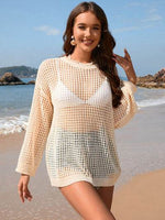Openwork Dropped Shoulder Long Sleeve Cover-Up Light Yellow for a perfect OOTD – dress to impress outfits from Amexza