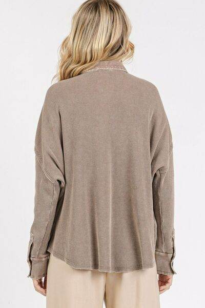 Mittoshop Mineral Wash Waffle Knit Collared Neck Henley Top for a perfect OOTD – dress to impress outfits from Amexza