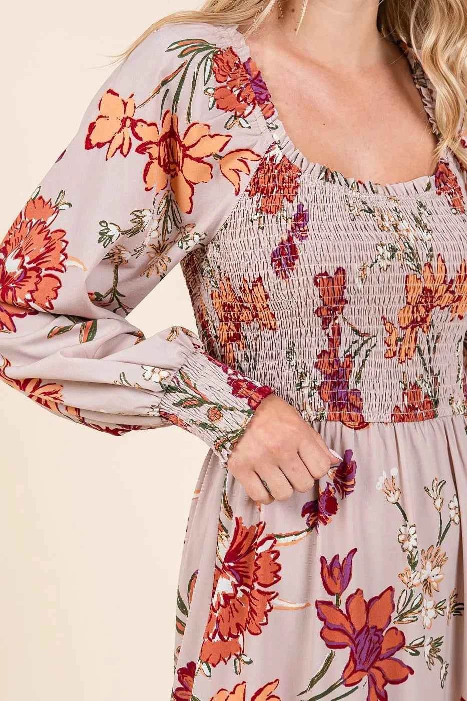 Mittoshop Flower Print Smocked Diagonal Tiered Maxi Dress for a perfect OOTD – dress to impress outfits from Amexza