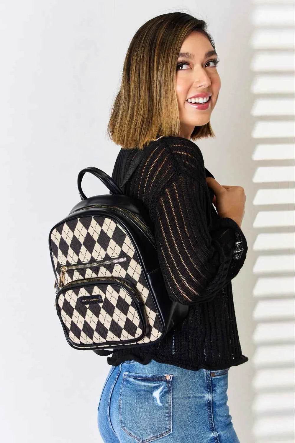 David Jones Argyle Pattern PU Leather Backpack for a perfect OOTD – dress to impress outfits from Amexza