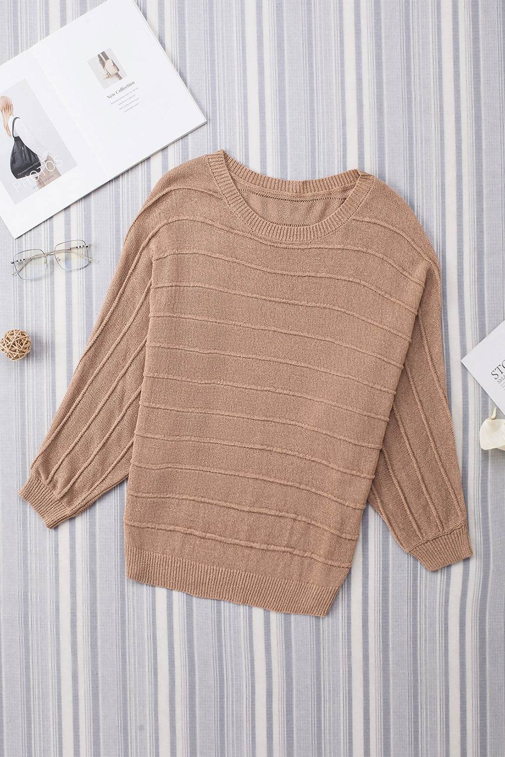 Round Neck Long Sleeve Knit Top - Amexza