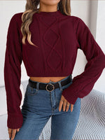 Cable-Knit Round Neck Cropped Sweater Wine for a perfect OOTD – dress to impress outfits from Amexza