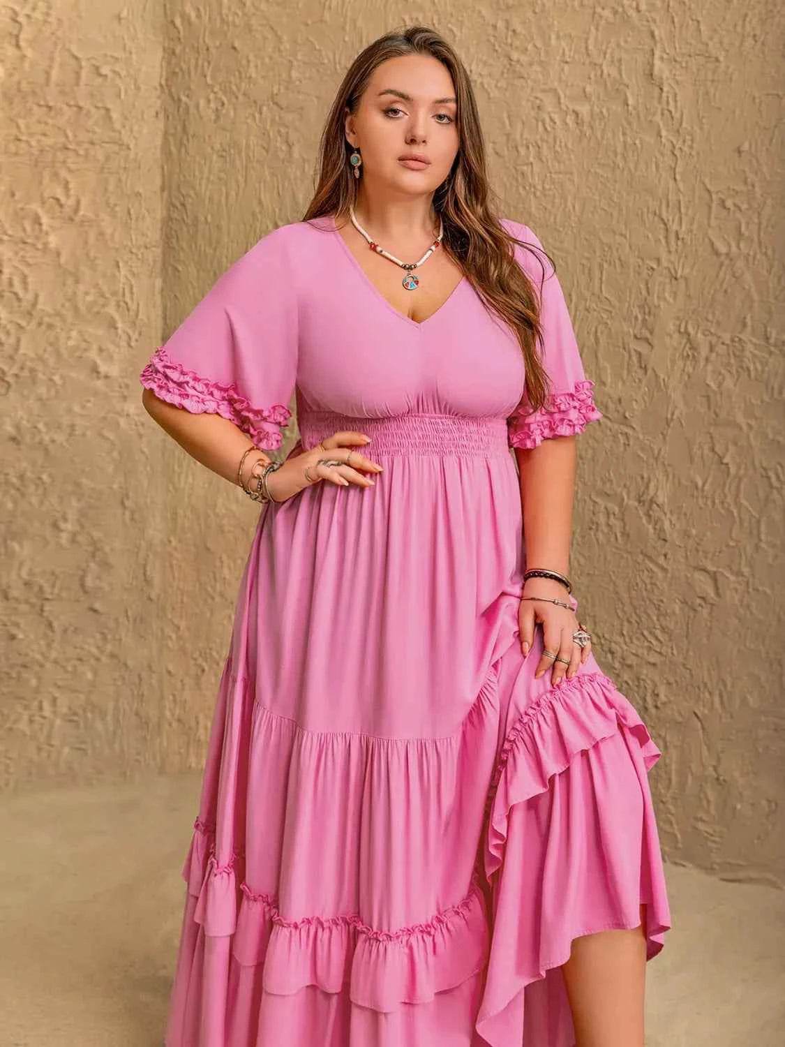 Plus Size V-Neck Half Sleeve Maxi Dress for a perfect OOTD – dress to impress outfits from Amexza