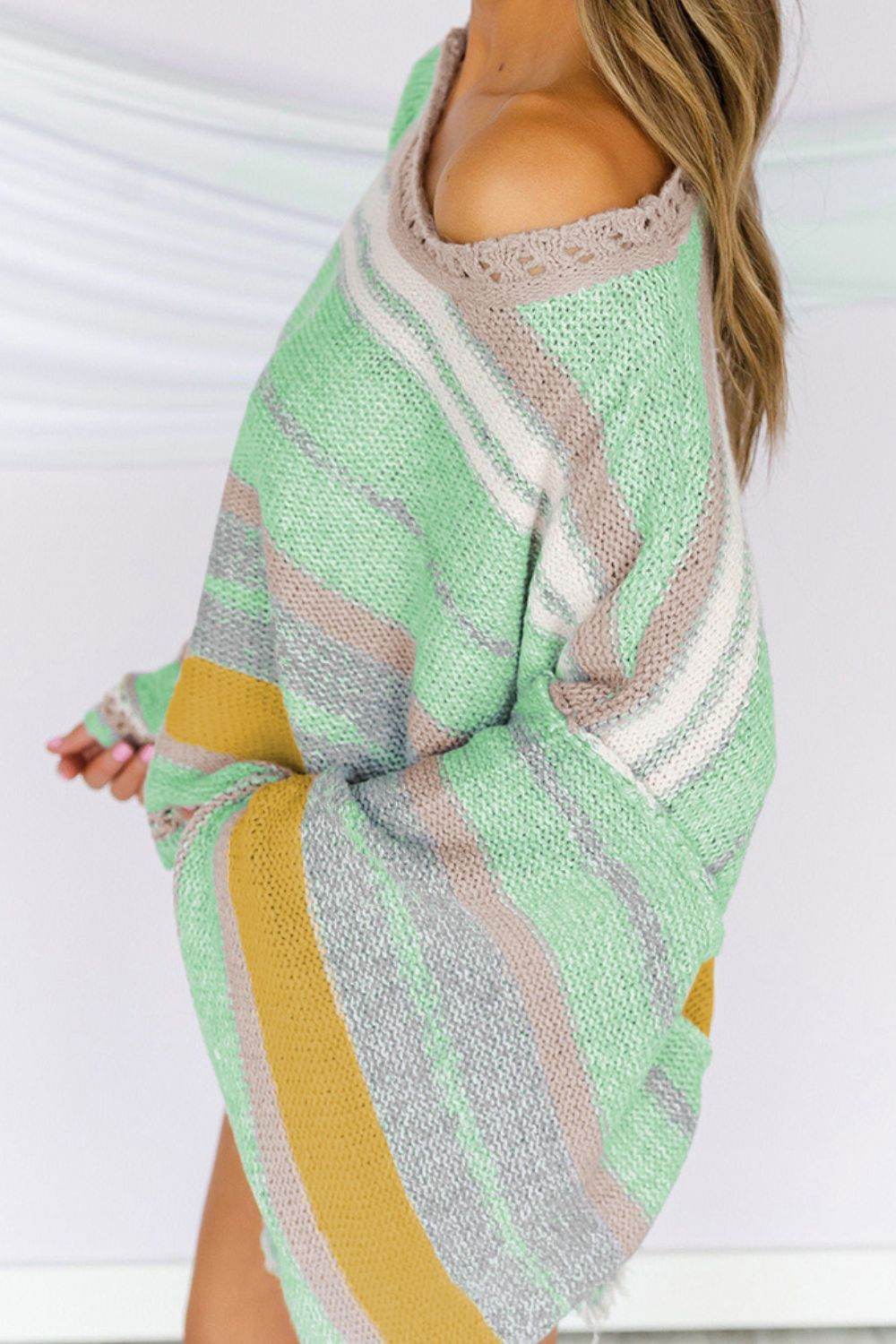 Contrast Striped Boat Neck Dropped Shoulder Sweater for a perfect OOTD – dress to impress outfits from Amexza